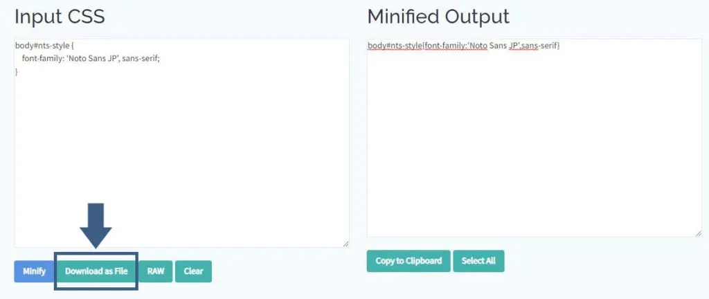 たCSSファイルをダウンロード