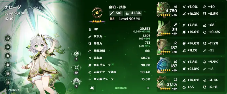 ナヒーダ 全ステータス